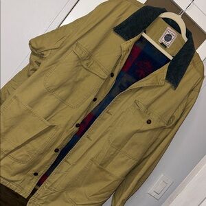 Large N.E. Wear San Francisco Men's Tan work Jacket with corduroy Collar